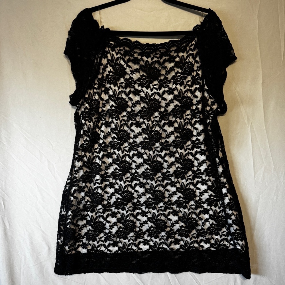 Warehouse One Womens Size XXXL Floral Lace Overlay Top Black Lined Whimsigoth